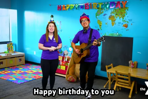 Gabriel and Lauren teach the Happy Birthday song to kids on YMCA360.