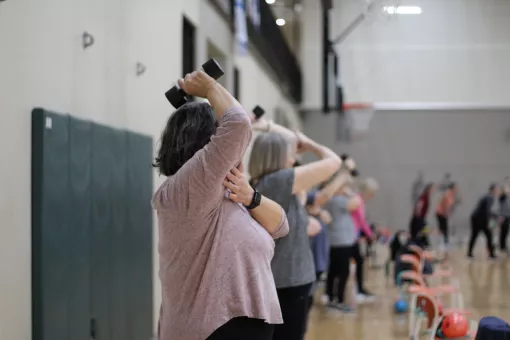 Action shot of a strength exercise group at the YMCA