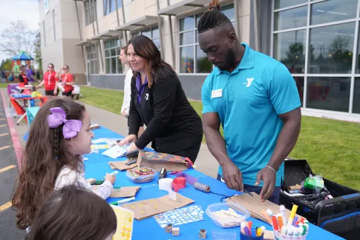 Shot of the bag decorating table during Healthy Kids Day at the Mel Korum Family YMCA