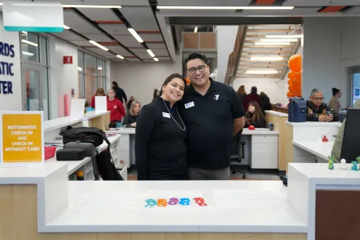 Y staff at a center front desk
