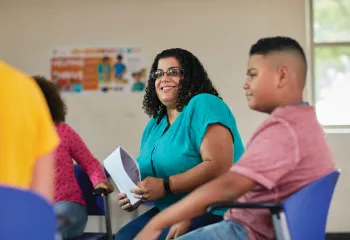 Mother and child in a classroom