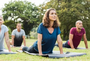 Stock image of an outdoor yoga session