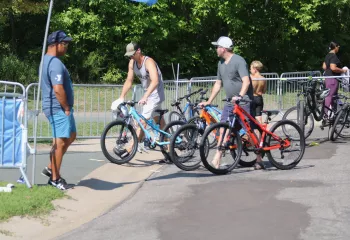 Shot of cyclists during the Lazy Man Ironman challenge at the YMCA