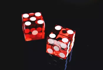 Stock photo of 2, red d6 dice