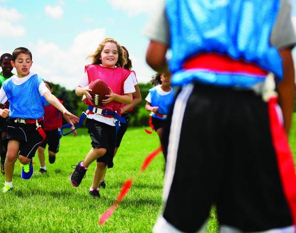 Action shot of a flag football game