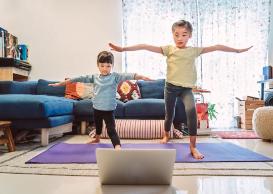Kids Working Out From Home In Virtual YMCA Class