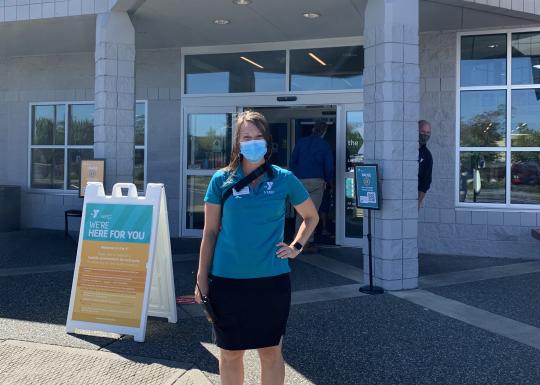 Megan Sala standing outside the Lakewood Family Y