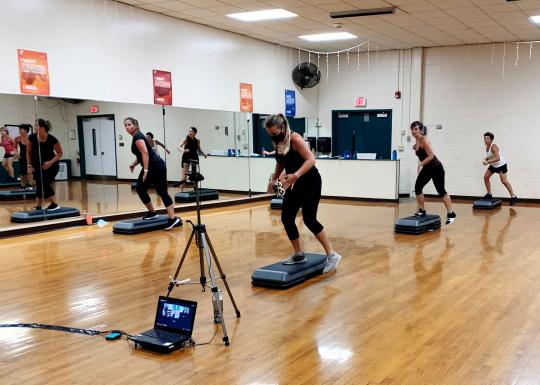 YMCA Group Exercise Class With Steps and Social Distance