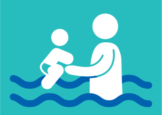 Clip art of a parent holding a baby in the pool