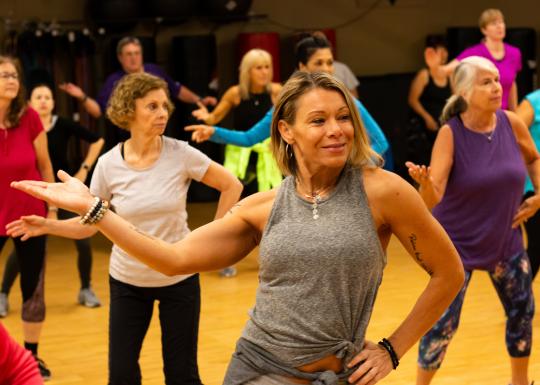 Action shot of a zumba class at the YMCA
