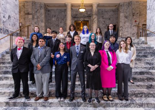 Staircase photo of all the delegates of Youth and Government from the YMCA at the Capitol of Washington