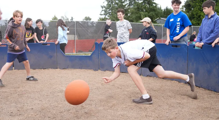 Campers playing Gaga ball at YMCA Camp Lake Helena