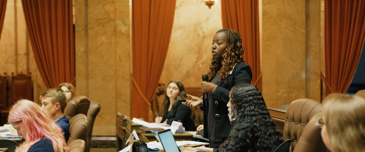 YMCA Youth and Government delegate states their case during the conference held at the Washington State capitol