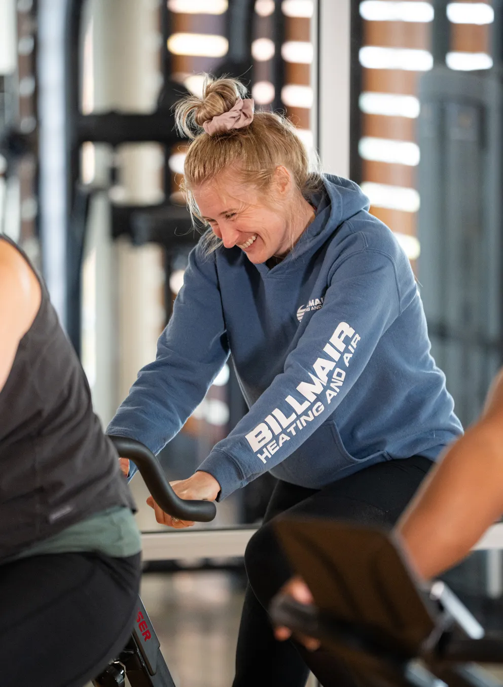 Group Laughing in YMCA Cycling Class