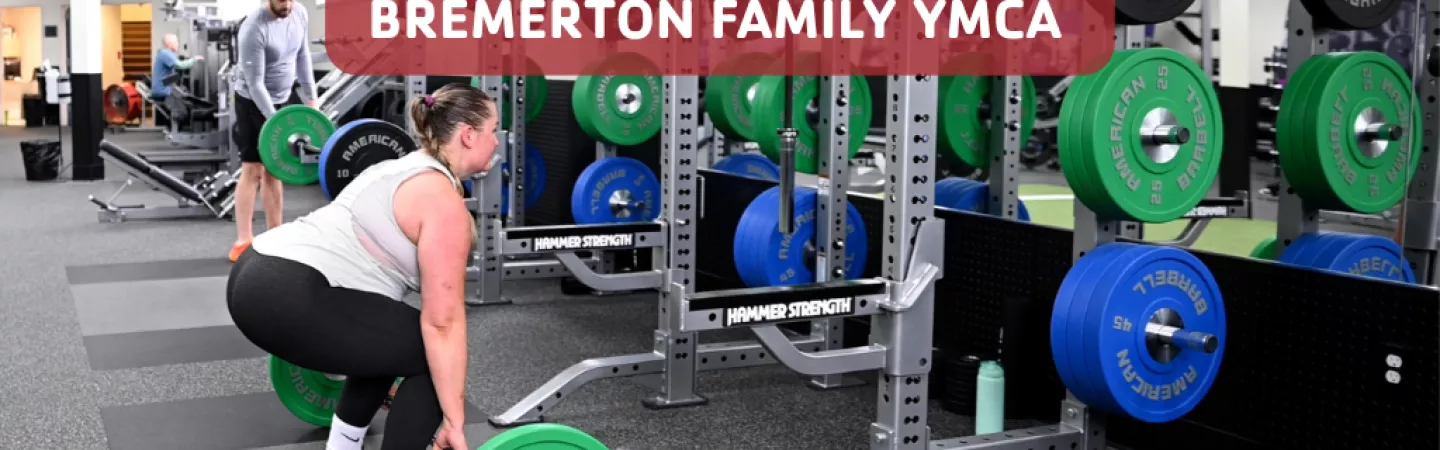 Shot of the squat racks at the Bremerton Family YMCA