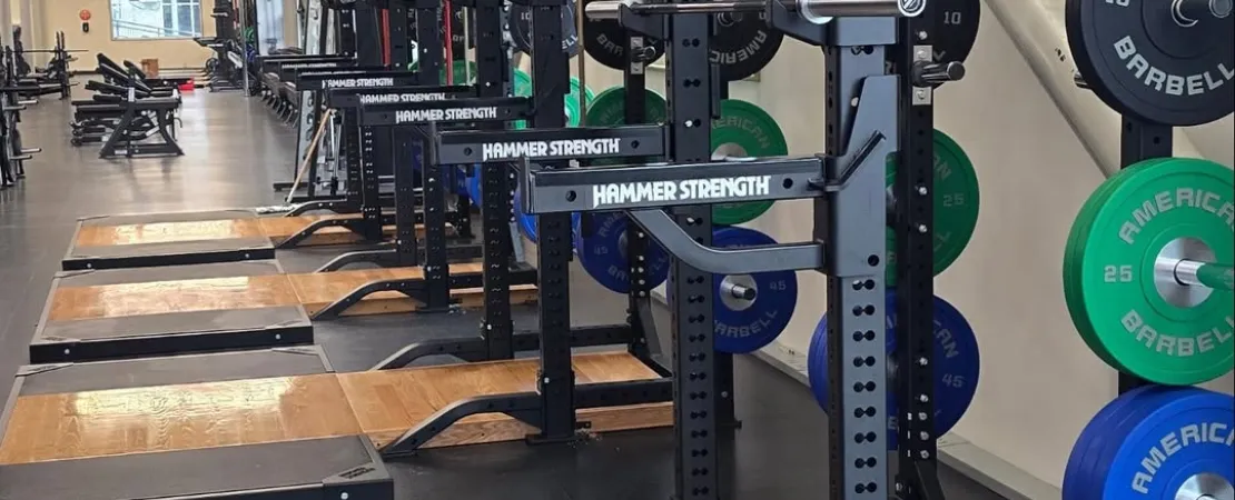 Shot of newly installed squat racks at the YMCA