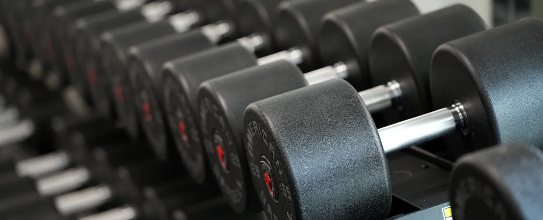 Shot of all dumbells racked at the YMCA