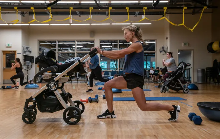 Lunge with Stroller in Stroller Strong Group Exercise Class