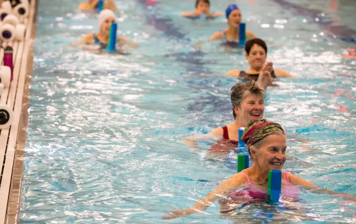 Action shot of water boot camp at the YMCA