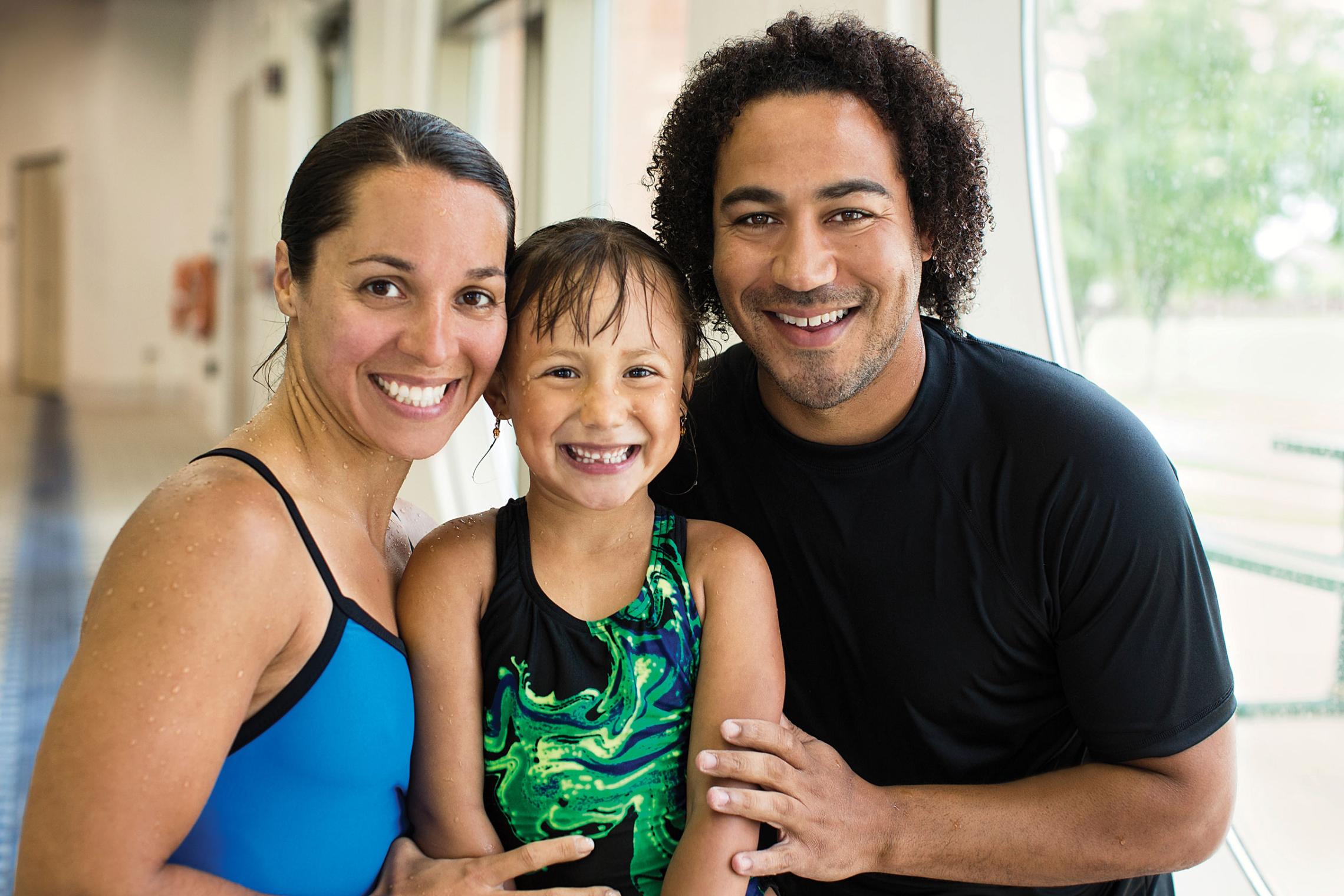 Family by the pool