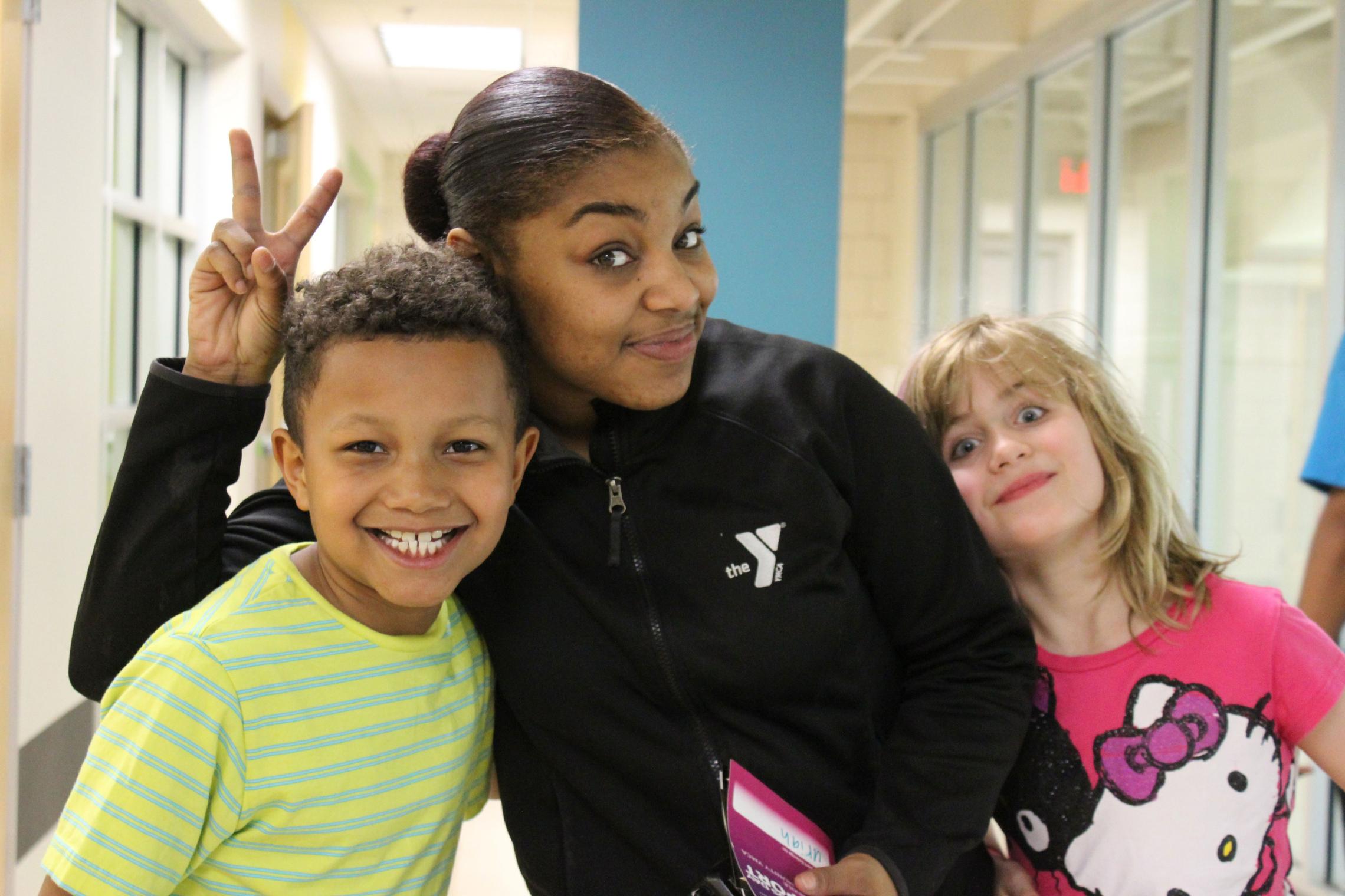YMCA Youth Program Instructor Peace Sign With Kids
