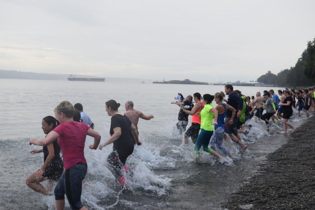 The Plunge in Tacoma, WA as people run in to the Puget Sound