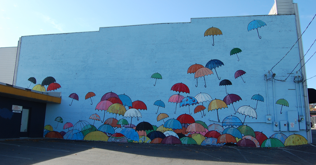 Umbrella mural in Tacoma courtesy of Tacoma Arts