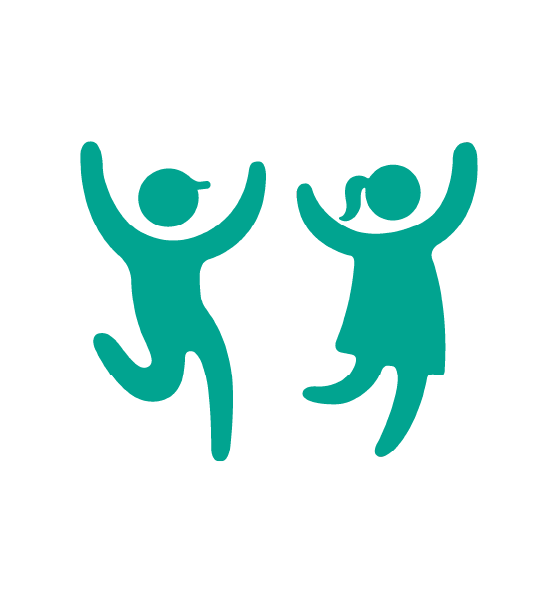 green icon of kids running