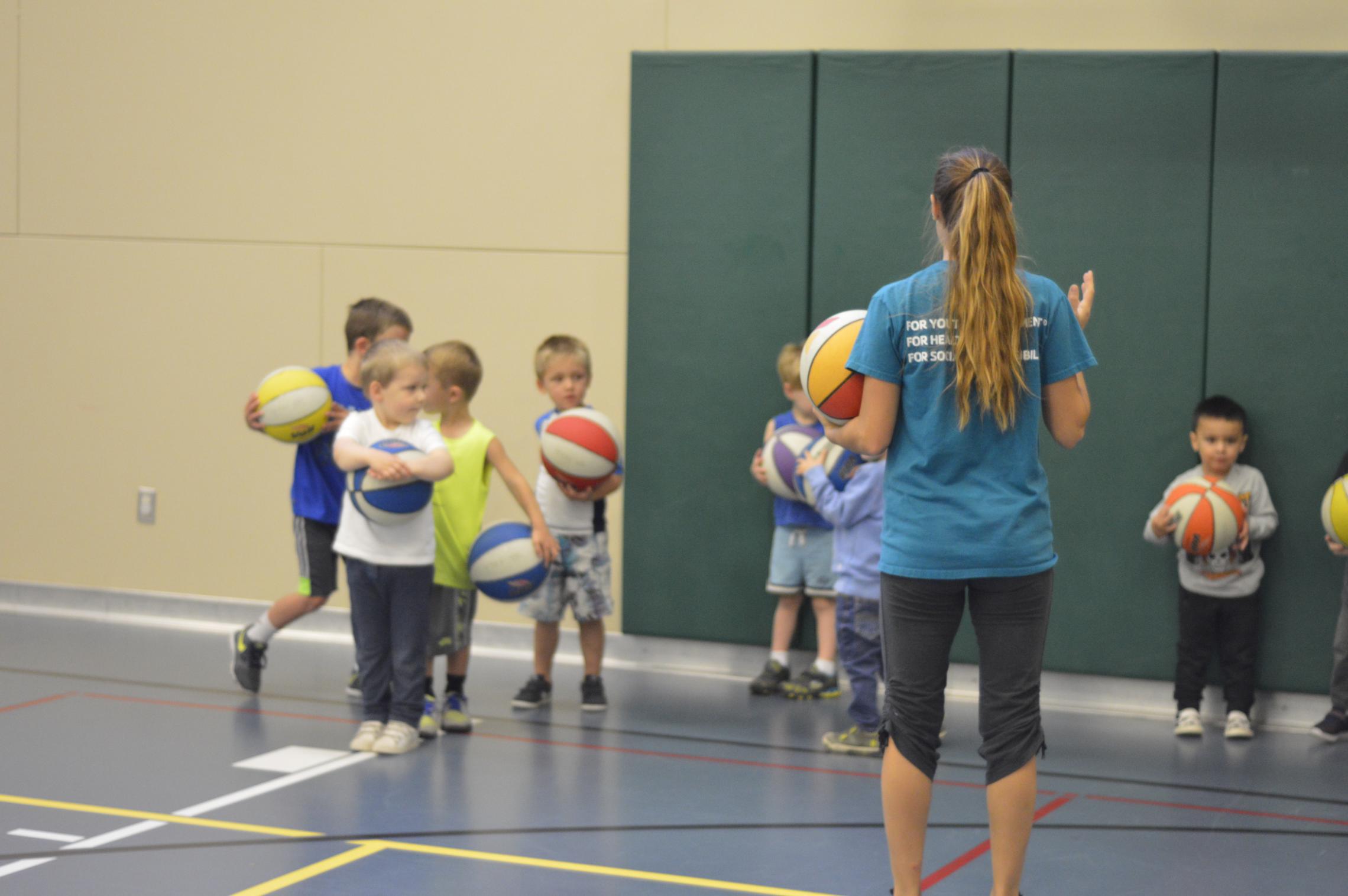 basketball skills group lined up for drills