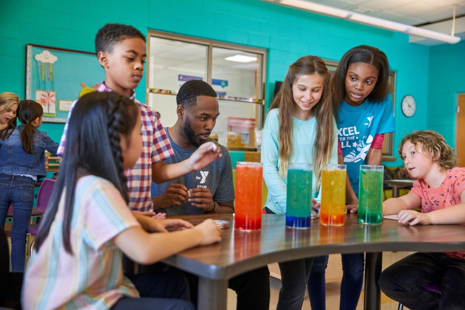 Spring break campers participating in an engaging science experiment