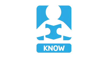 Icon of figure holding a book. Text reads "KNOW"