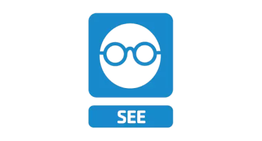 Icon of face with glasses with text reading "SEE"