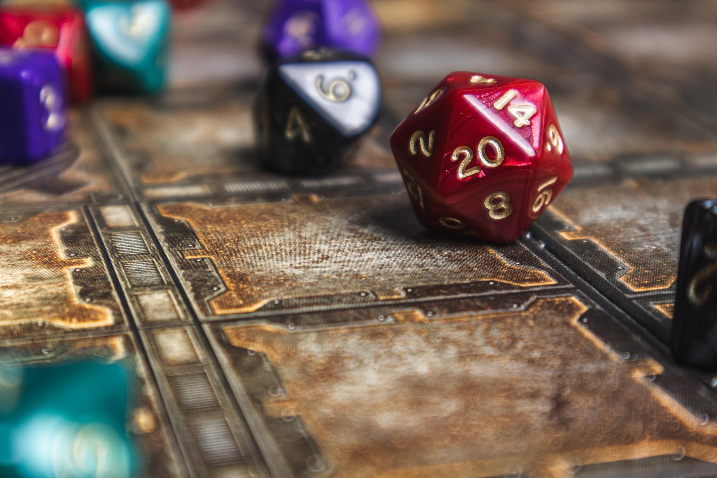 D20 dice on a game board