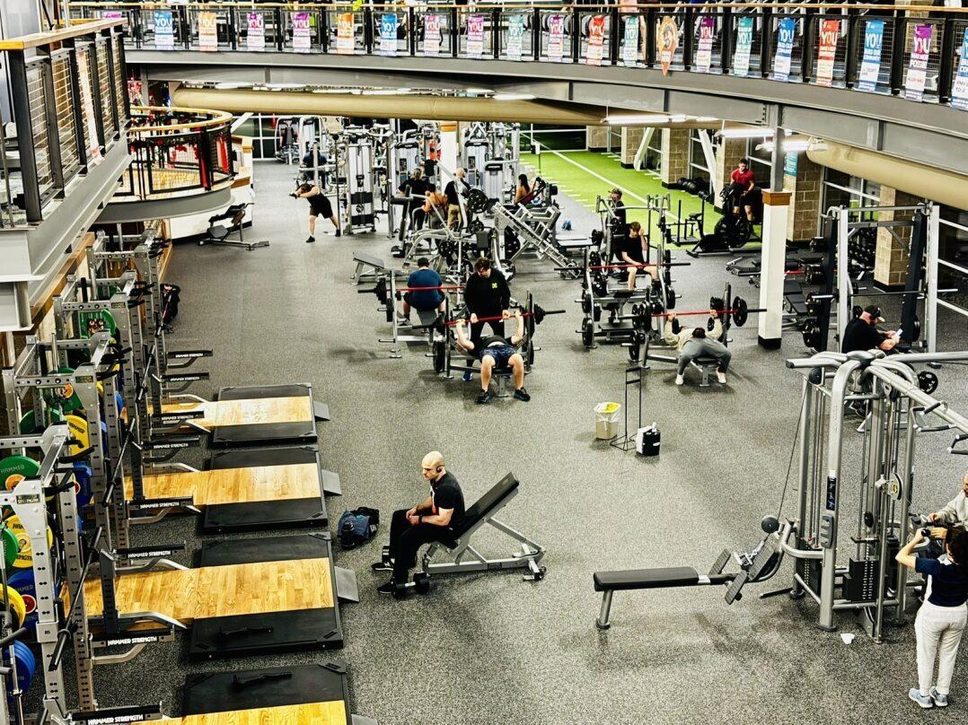 Overhead shot of members enjoying the new equipment at the Haselwood Family YMCA