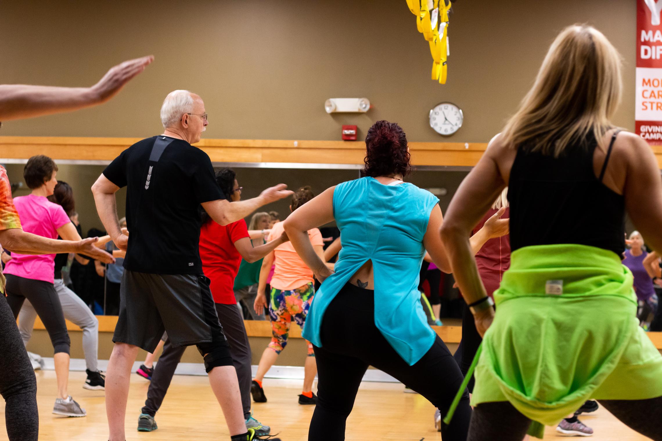 Action shot of a Zumba class in motion