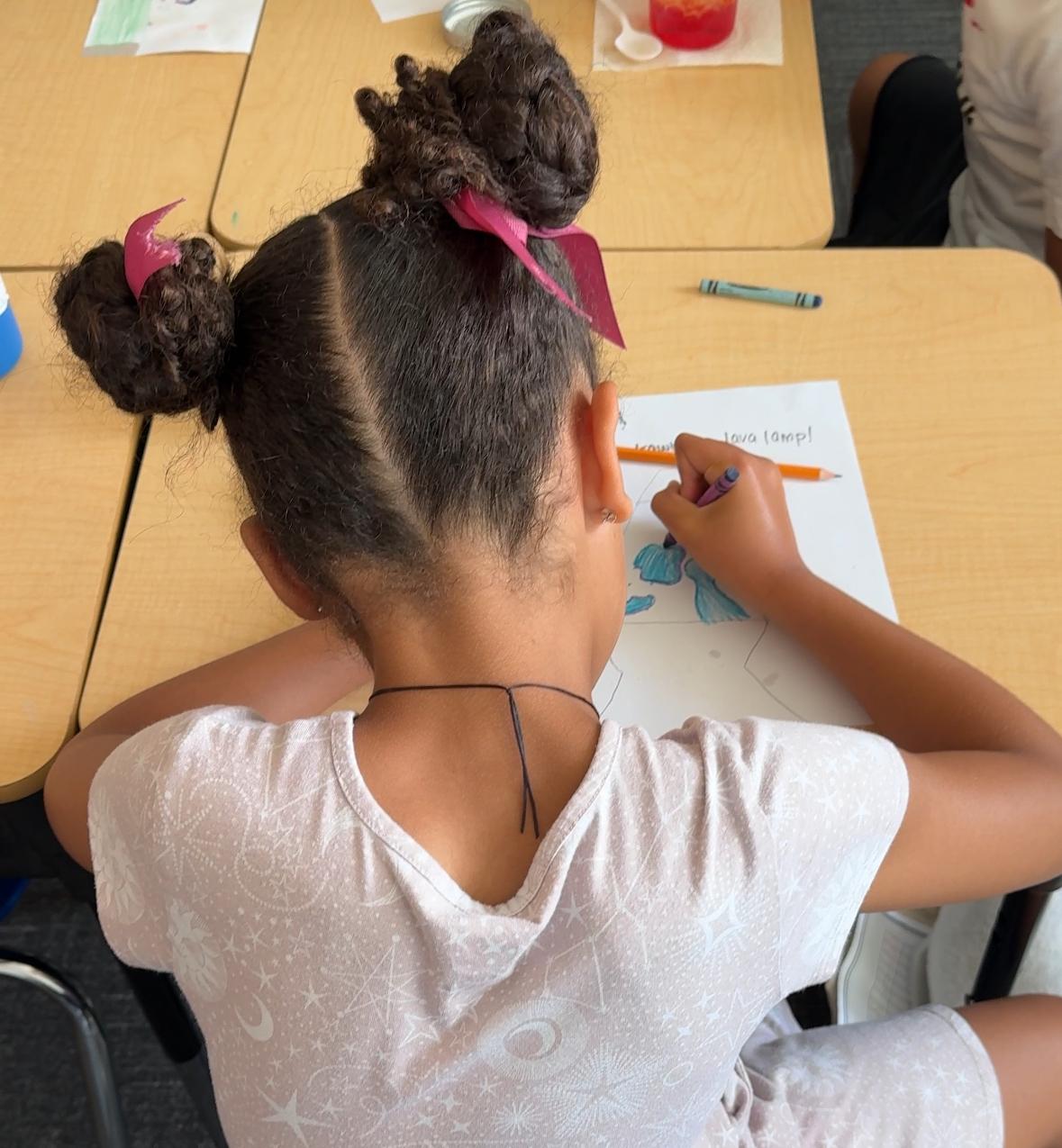 Child drawing a lava lamp 