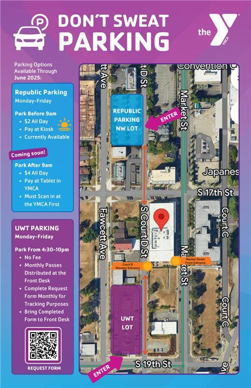 A map of parking around University YMCA Tacoma