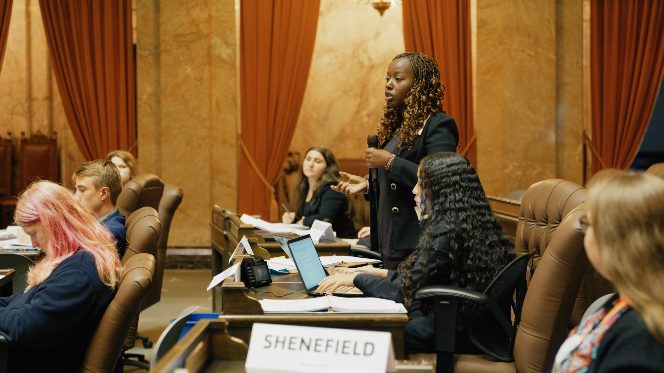 YMCA Youth and Government delegate states their case during the conference held at the Washington State capitol