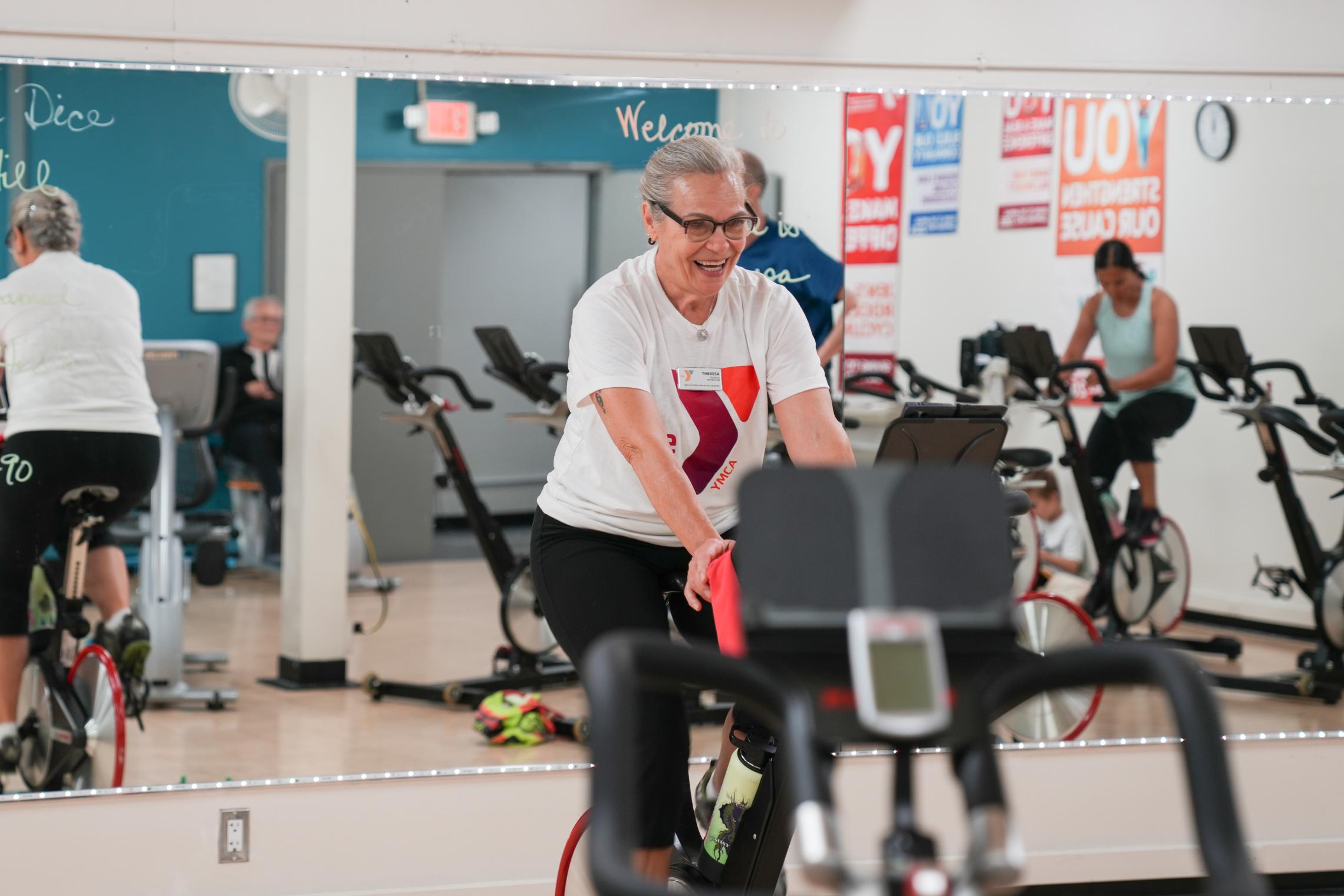 Action shot of a pedaling for Parkinson's class at the YMCA