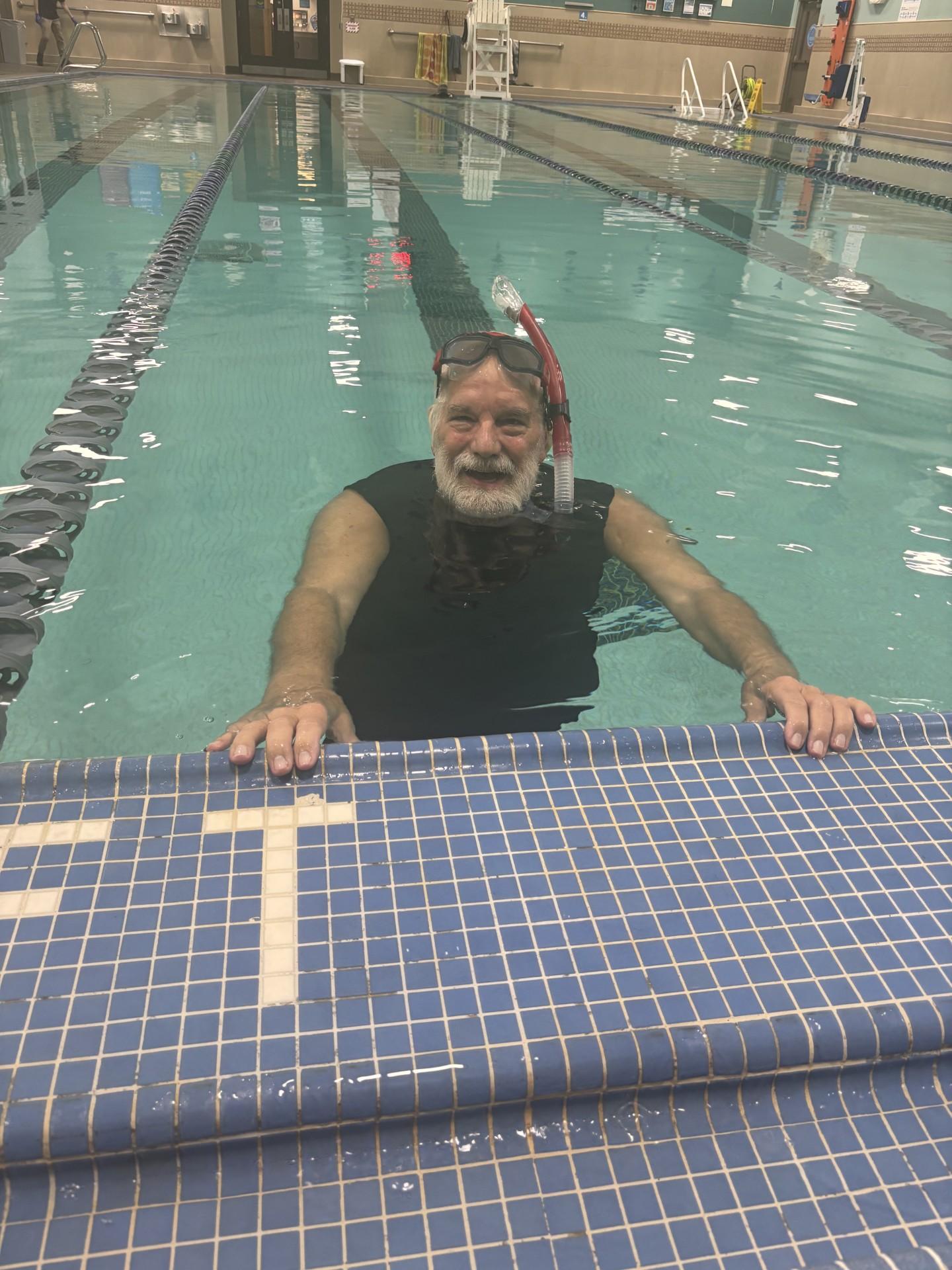 Mark and his snorkel in the Tacoma Center YMCA lap pool.