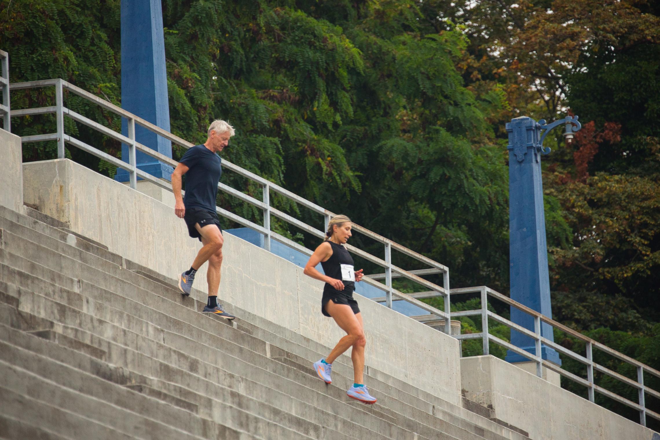 Unleashed racers on the stairs