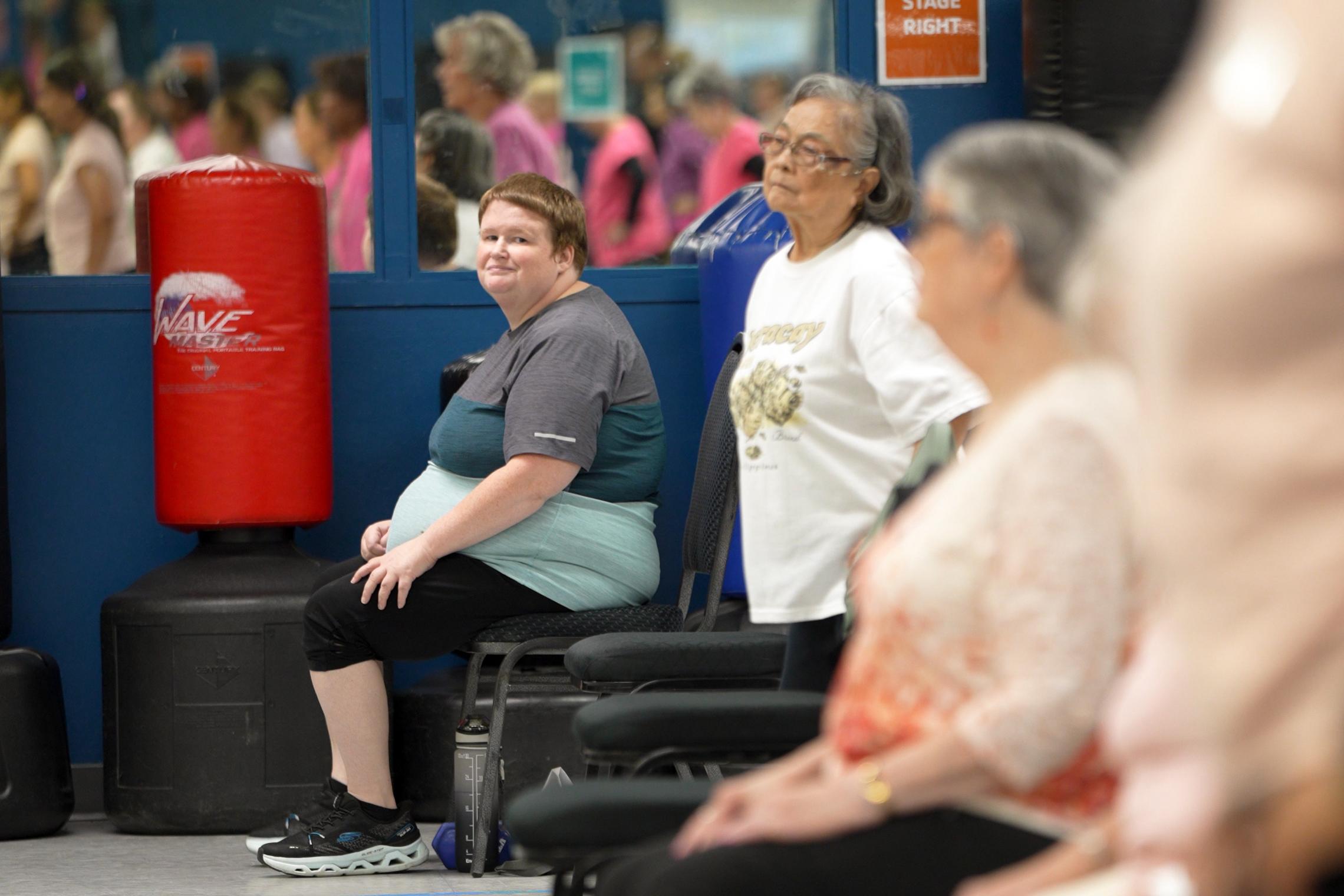 Annee Applegate participates in a YMCA wellness class, demonstrating the supportive group environment of the YMCA Diabetes Prevention Program.