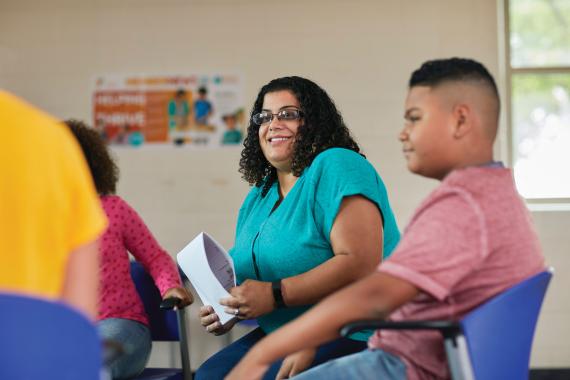 Mother and child in a classroom