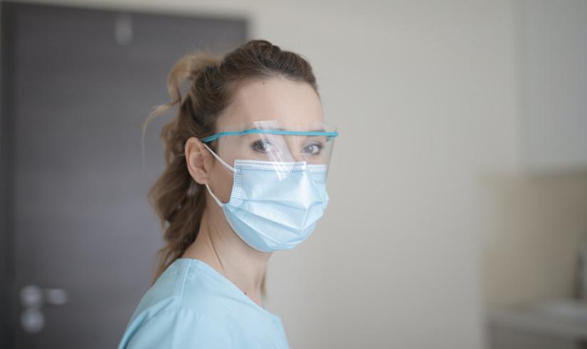 Woman wearing face mask