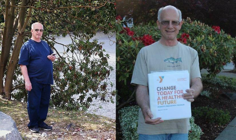 Before and after picture of Fred leading up to and following the completion of his time in the YMCA Diabetes Prevention Program.