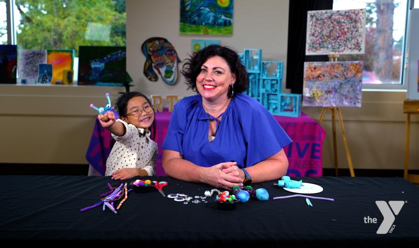 Margee Wilson and Chloe LY smile during a YMCA360 arts video.