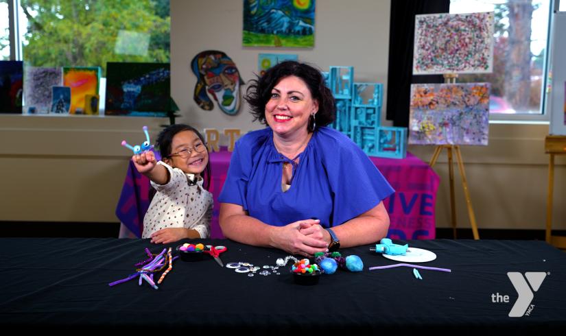 Margee Wilson and Chloe LY smile during a YMCA360 arts video. 