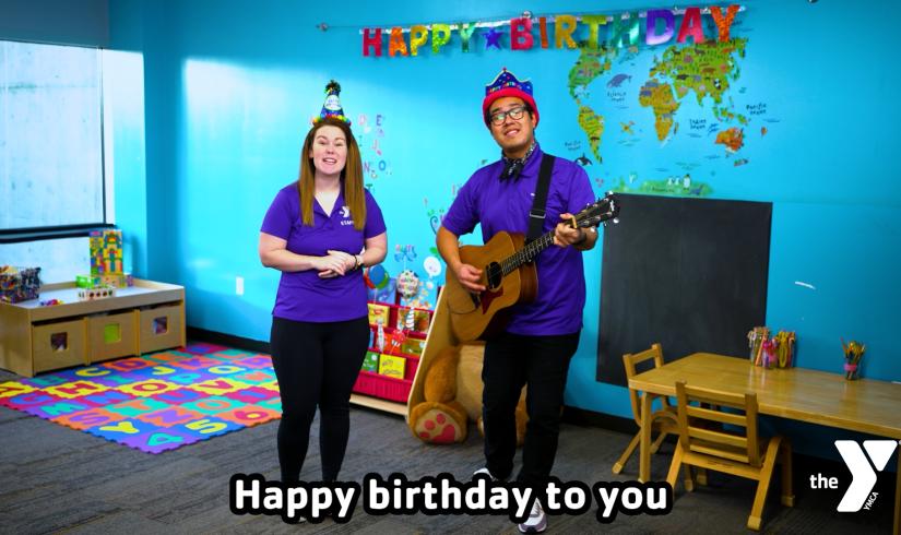 Gabriel and Lauren teach the Happy Birthday song to kids on YMCA360.