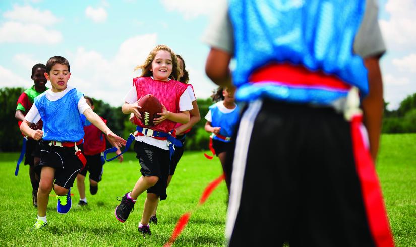 Action shot of a flag football game