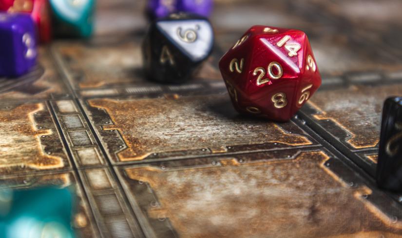 D20 dice on a game board